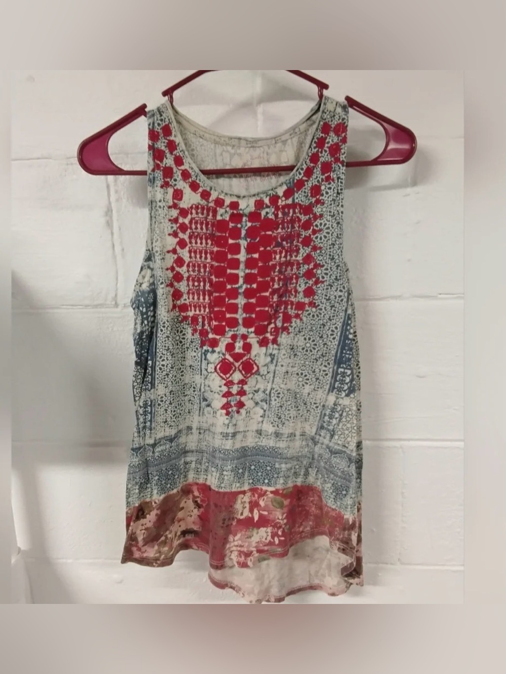 Boho Embroidered Sleeveless Tank Top - Red & Blue